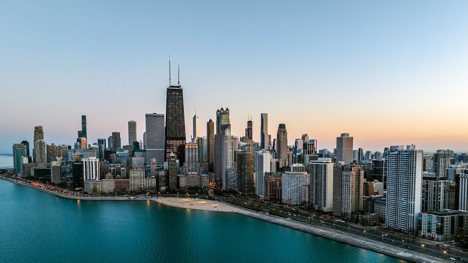 The Chicago skyline on Lake Michigan