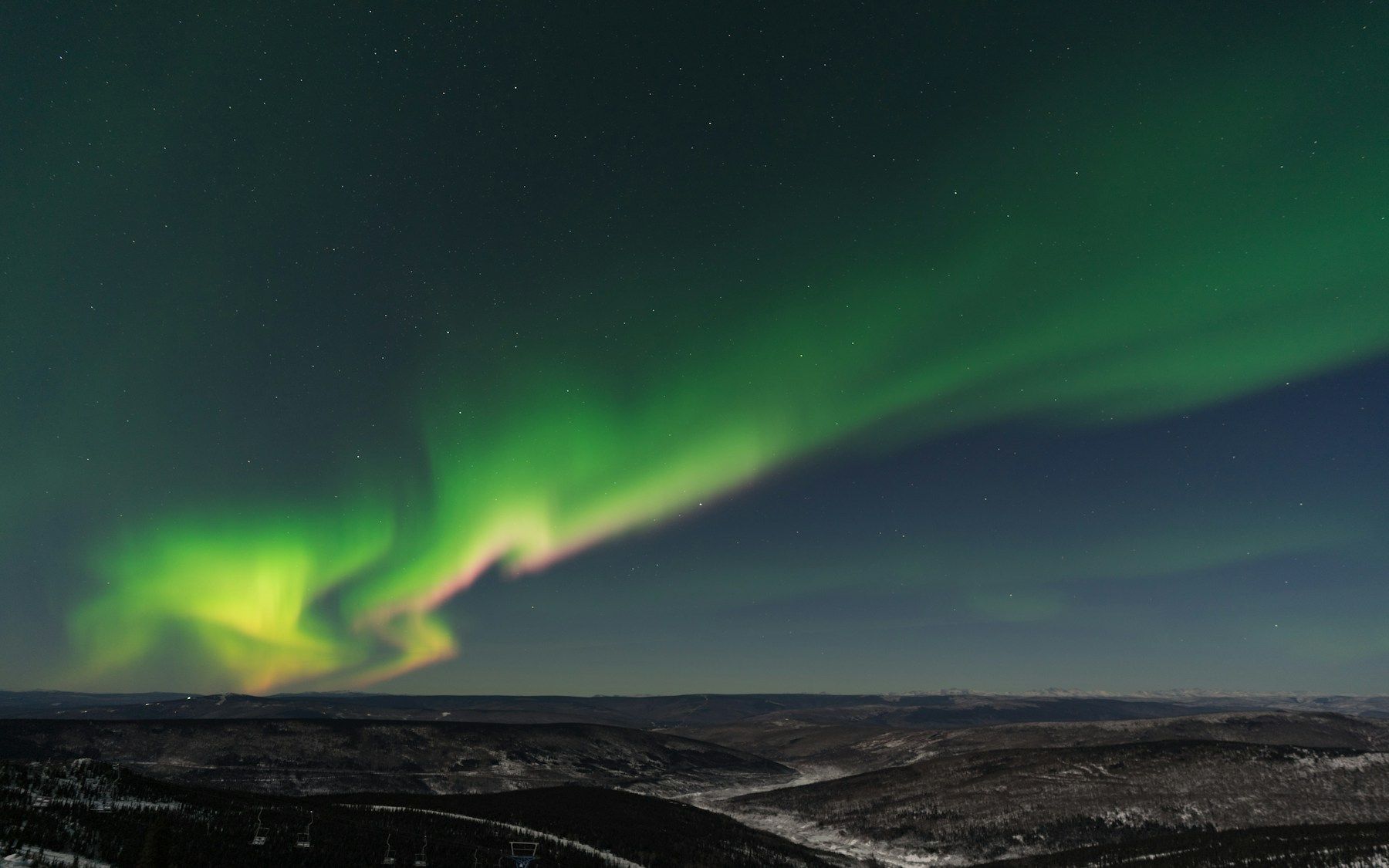 Northern lights over the hills near Fairbanks