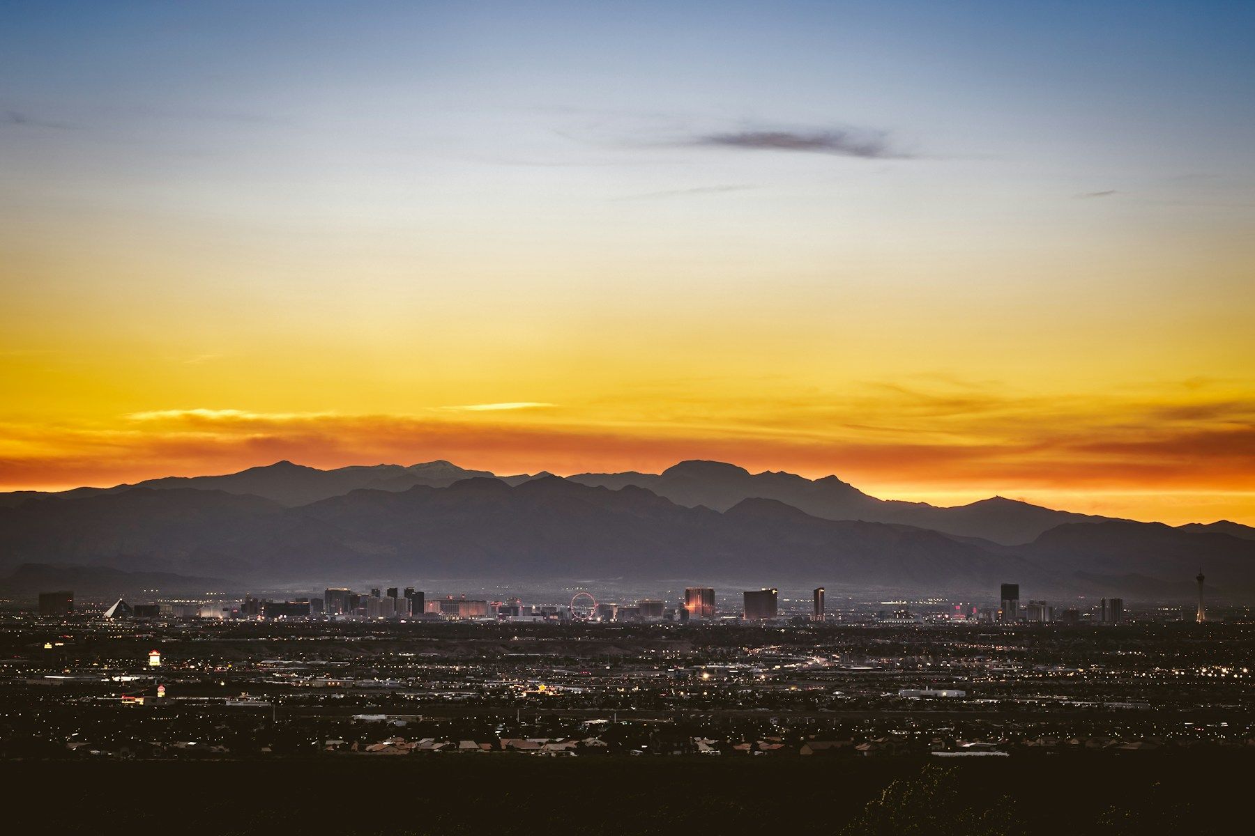 The Las Vegas valley at sunset